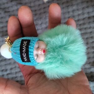 5 pack of Sleeping baby pom pom keychain